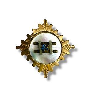 Vintage Metal Pendant Pin Brass Mother of Pearl Dimensional 1.5"